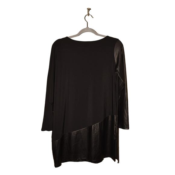 CLARA‎ SUN WOO $79 Faux Leather Jersey Knit Dolman Sleeve Tunic Black Small - Picture 2 of 3